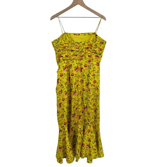 Cinq a Sept Katz Provence Dress 14 Yellow Floral Ruched Satin Midi Formal - Picture 10 of 16